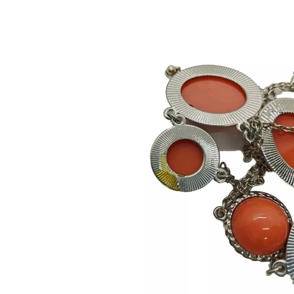 Women's Necklace Orange Tear Drop Oval Silver Tone Lucid Bubble Statement - Picture 6 of 6